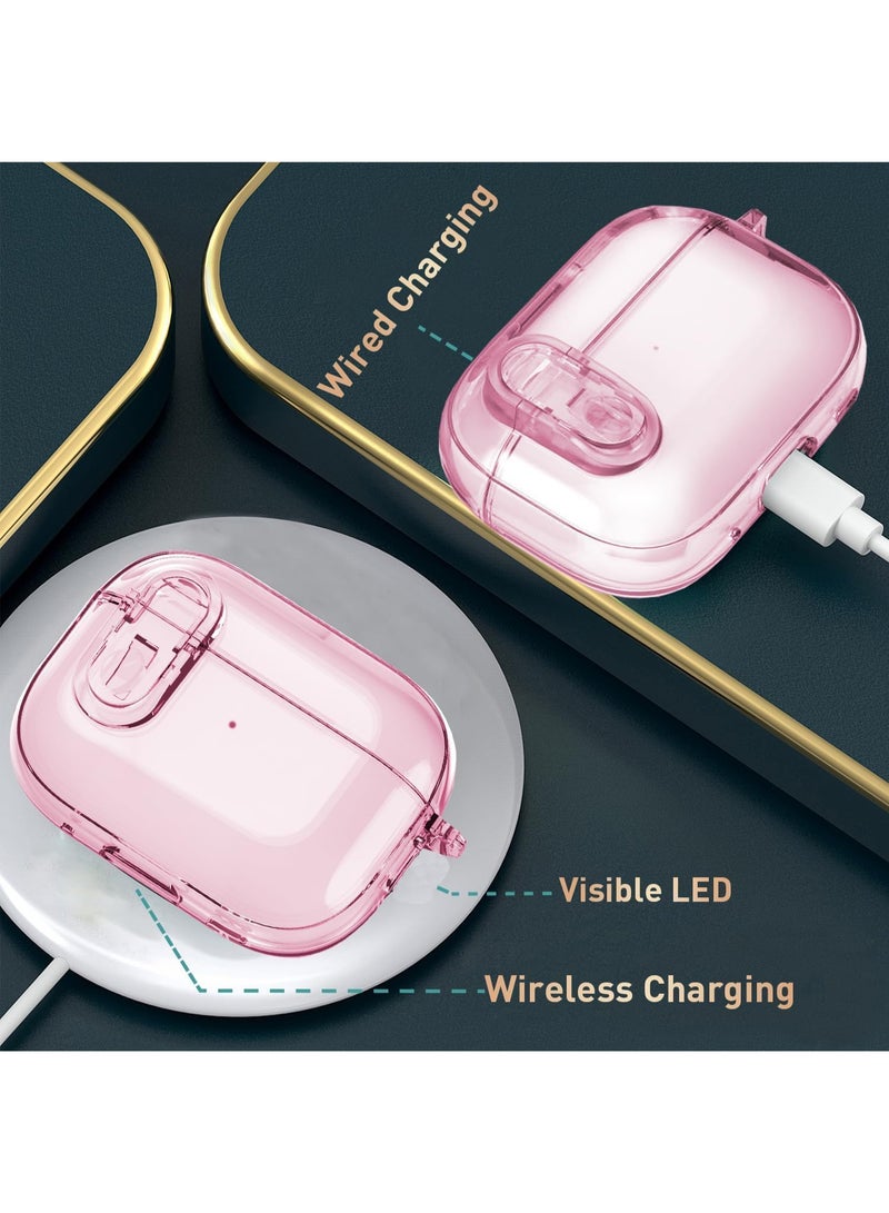 Case for Airpods Pro 2Gen Cover with Lock (2019/2022/2023), Clear Locking Case for Airpod Pro 2 Generation Shockproof Protective Cover (Clear Pink) - Image 3