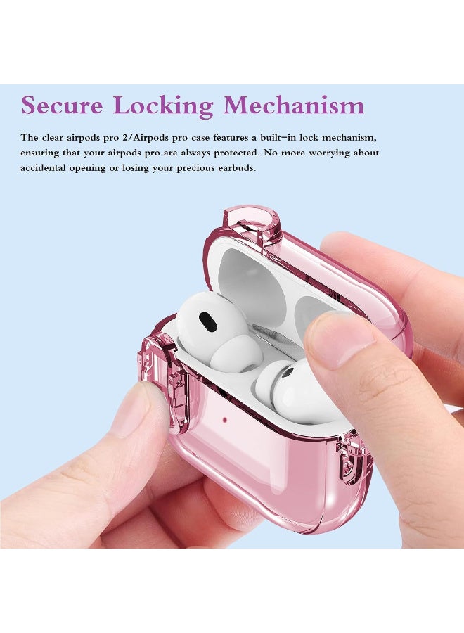 Case for Airpods Pro 2Gen Cover with Lock (2019/2022/2023), Clear Locking Case for Airpod Pro 2 Generation Shockproof Protective Cover (Clear Pink) - Image 2