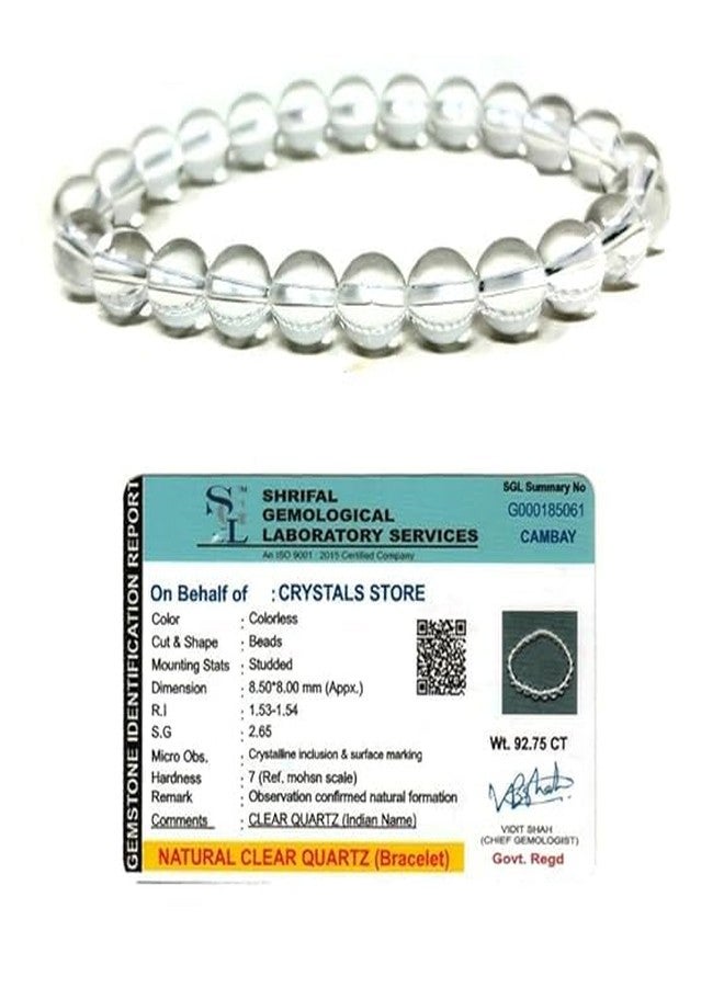 CALMING CRYSTALS Natural Clear Quartz Reiki Healing Original Lab Certified Crystal Bracelet for Men and Women, Powerful Master Healer Bead Size 8MM Genuine Stone Bullet point (Pack of 1) - Image 1