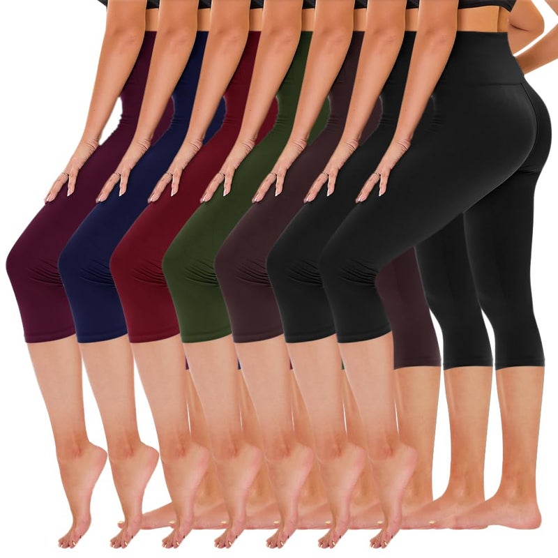 TNNZEET 7 Pack Capri Leggings for Women, High Waisted Soft Black Workout Yoga Pants - Image 1