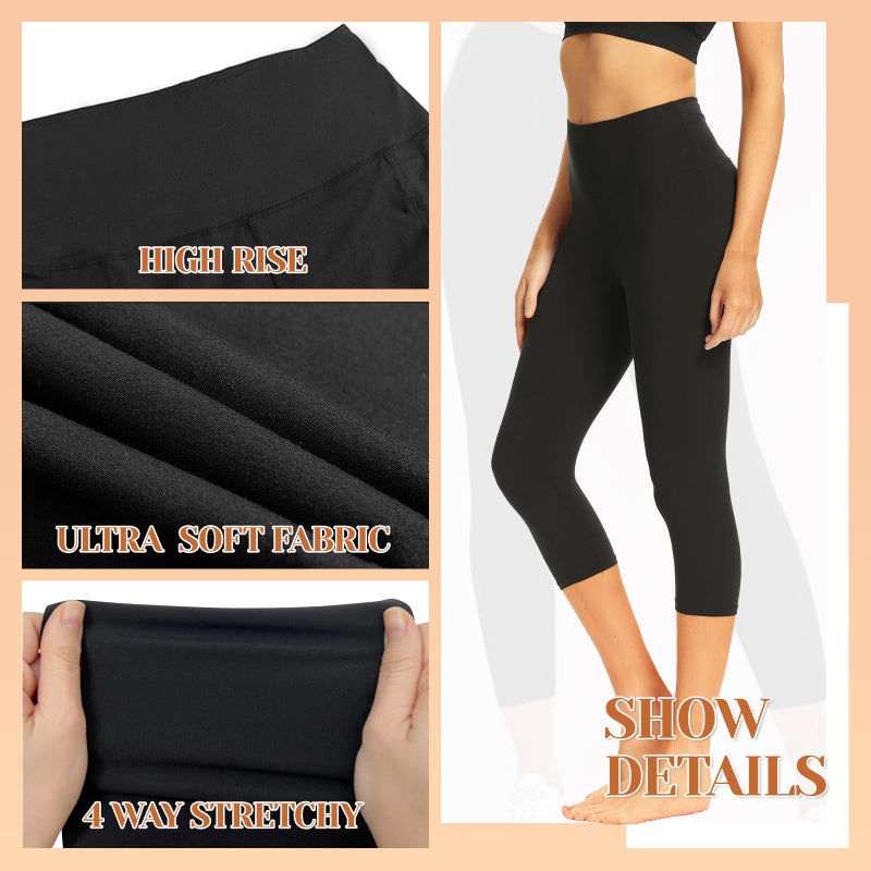 TNNZEET 7 Pack Capri Leggings for Women, High Waisted Soft Black Workout Yoga Pants - Image 4