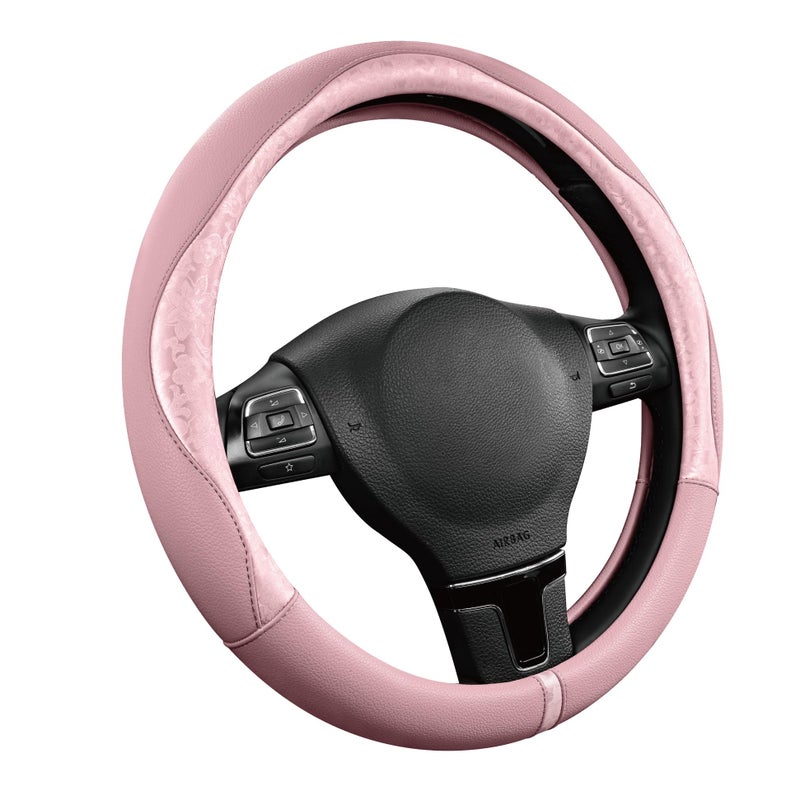 PIC AUTO Steering Wheel Cover, Pink Patterned Leather Patchwork Design, Universal Fit 14.5"â€“15.5", Anti-Slip, Odor-Free, Soft PU Grain Leather, Durable Grip Car Accessory for Girls & Women - Image 1