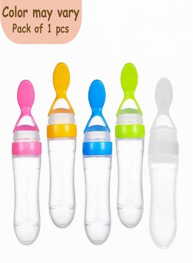 HighRoof Silicone Baby Infant Squeezy Food Grade Silicone Spoon Bottle Feeder for Feeding Solid and Semi Solid Food Feeder Baby Bottls - 90 ML (Color May Vary, Pack of 1) - Image 2