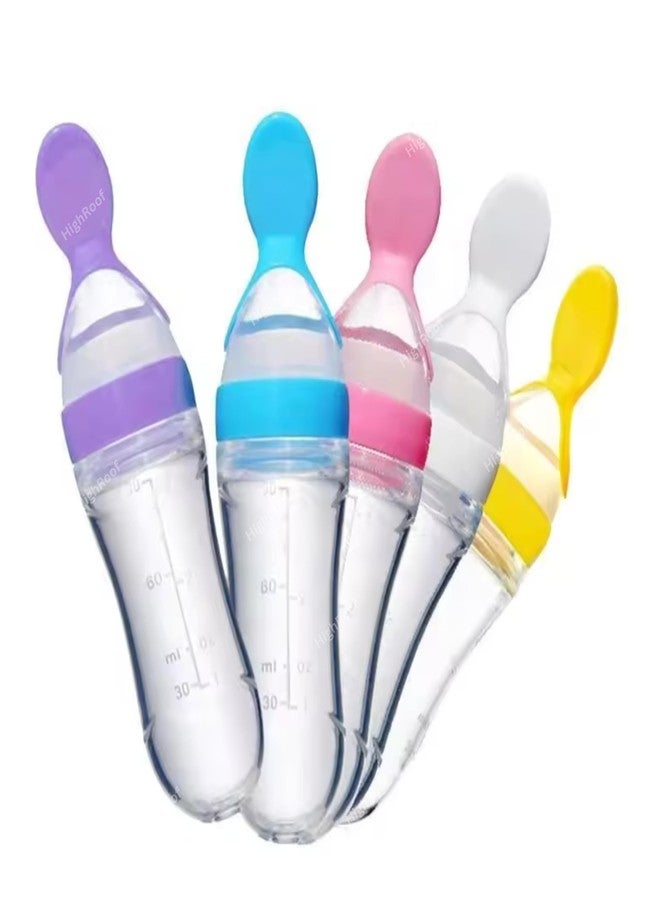 HighRoof Silicone Baby Infant Squeezy Food Grade Silicone Spoon Bottle Feeder for Feeding Solid and Semi Solid Food Feeder Baby Bottls - 90 ML (Color May Vary, Pack of 1) - Image 1