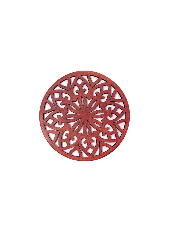 IndionArt Treeni 88mm Decorative Wooden Tea Coaster Set with Stand, Hand-Painted, Spill-Resistant, Mandala Design (Set of 4, Cinnamon) - Image 5