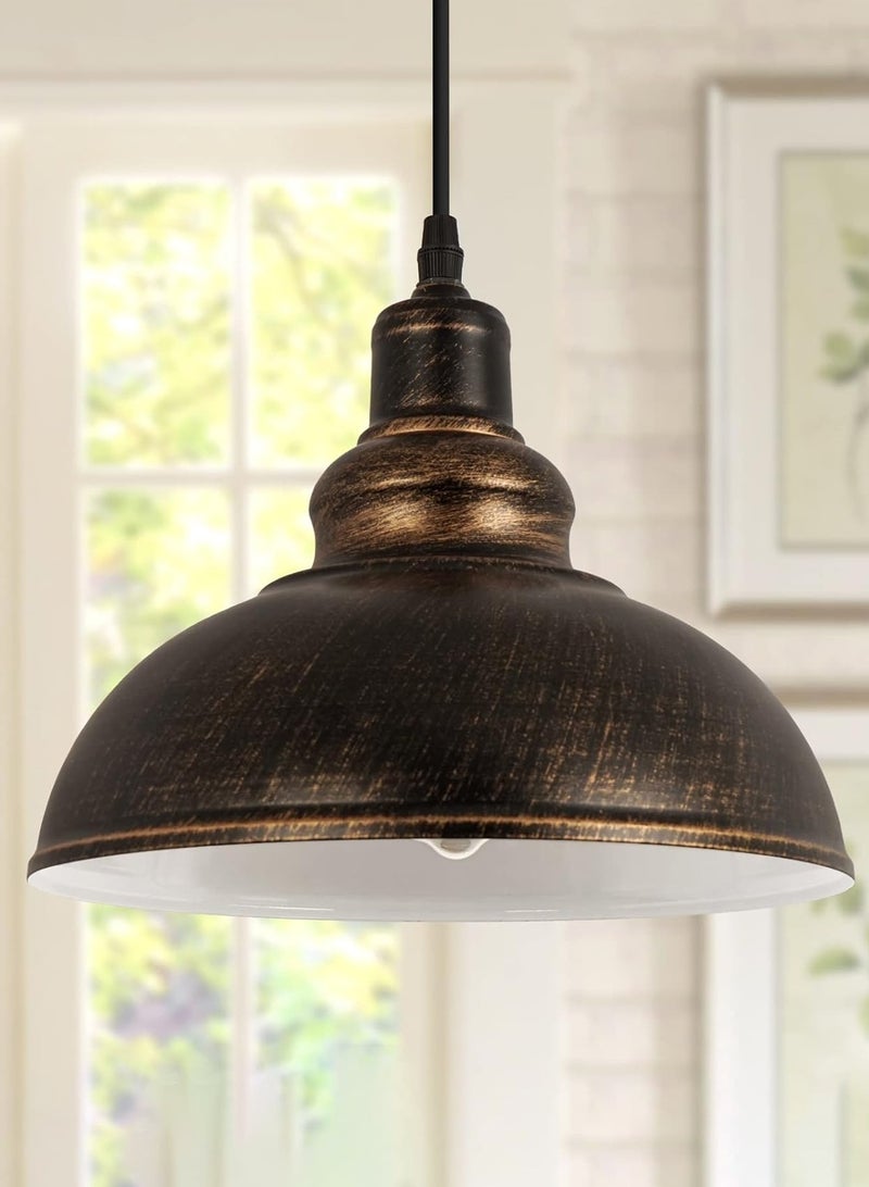 LOOPITYS Industrial Plug in Pulley Pendant Light  (2 Pack) with 19.5ft Cord On/Off Switch, Vintage Barn Bronze Domed Hanging Ceiling Light Fixture for Farmhouse Kitchen Island Living Dining Room - Image 2