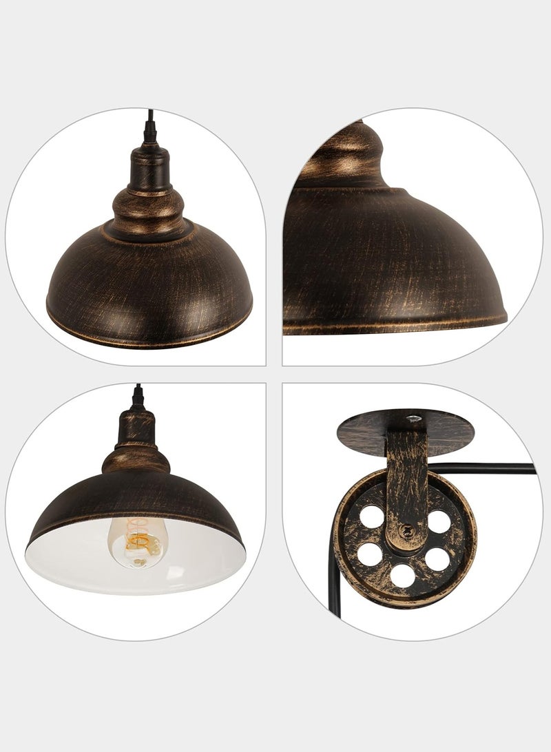LOOPITYS Industrial Plug in Pulley Pendant Light  (2 Pack) with 19.5ft Cord On/Off Switch, Vintage Barn Bronze Domed Hanging Ceiling Light Fixture for Farmhouse Kitchen Island Living Dining Room - Image 5