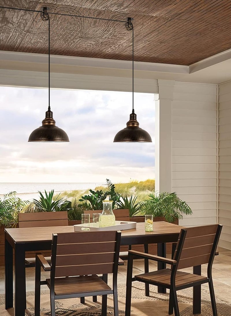 LOOPITYS Industrial Plug in Pulley Pendant Light  (2 Pack) with 19.5ft Cord On/Off Switch, Vintage Barn Bronze Domed Hanging Ceiling Light Fixture for Farmhouse Kitchen Island Living Dining Room - Image 3