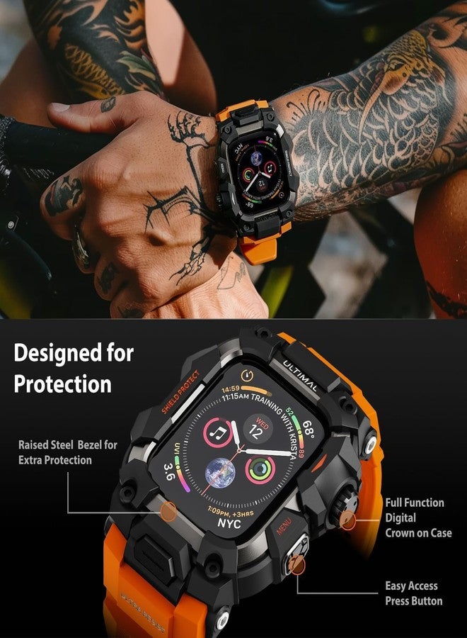 ULTIMAL Rugged Case with Band for Apple Watch Band 45mm,Compatible with Apple Watch Series 9/8/7 45mm Men,Military Grade Shockproof Bumper Cover for iWatch Tactical Band Men (45mm,Orange) - Image 3