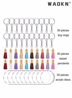 WAOKN Tassel Keychain and Acrylic Circle, Acrylic Blanks and Tassel Keychain Pendant Acrylic Transparent Circle Discs and Tassel Keyring Set for Diy Projects and Crafts 90pcs  - Image 5