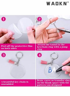 WAOKN Tassel Keychain and Acrylic Circle, Acrylic Blanks and Tassel Keychain Pendant Acrylic Transparent Circle Discs and Tassel Keyring Set for Diy Projects and Crafts 90pcs  - Image 3