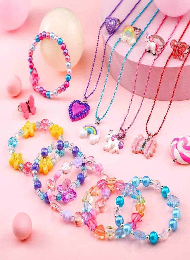 Sureio 24 Pcs Christmas Little Girl Jewelry Set Kids Unicorn Necklace Cute Woven Bracelet Ring for Pretend Dress up Party Favor (Floral Style) - Image 2