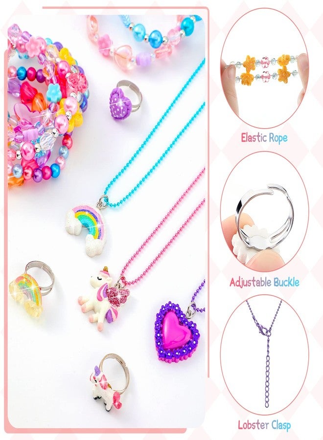 Sureio 24 Pcs Christmas Little Girl Jewelry Set Kids Unicorn Necklace Cute Woven Bracelet Ring for Pretend Dress up Party Favor (Floral Style) - Image 5