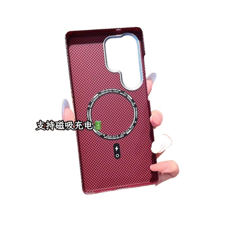 غطاء MagSafe بPC باللون Climber مغناطيسي لـ Samsung S25 Ultra / Samsung S25 مع نسيج ألياف الكربون ومغناطيس قوي مع تبديد الحرارة مع تصميم نصف تغطية للاستخدام الخارجي سهل الحمل - Image 5