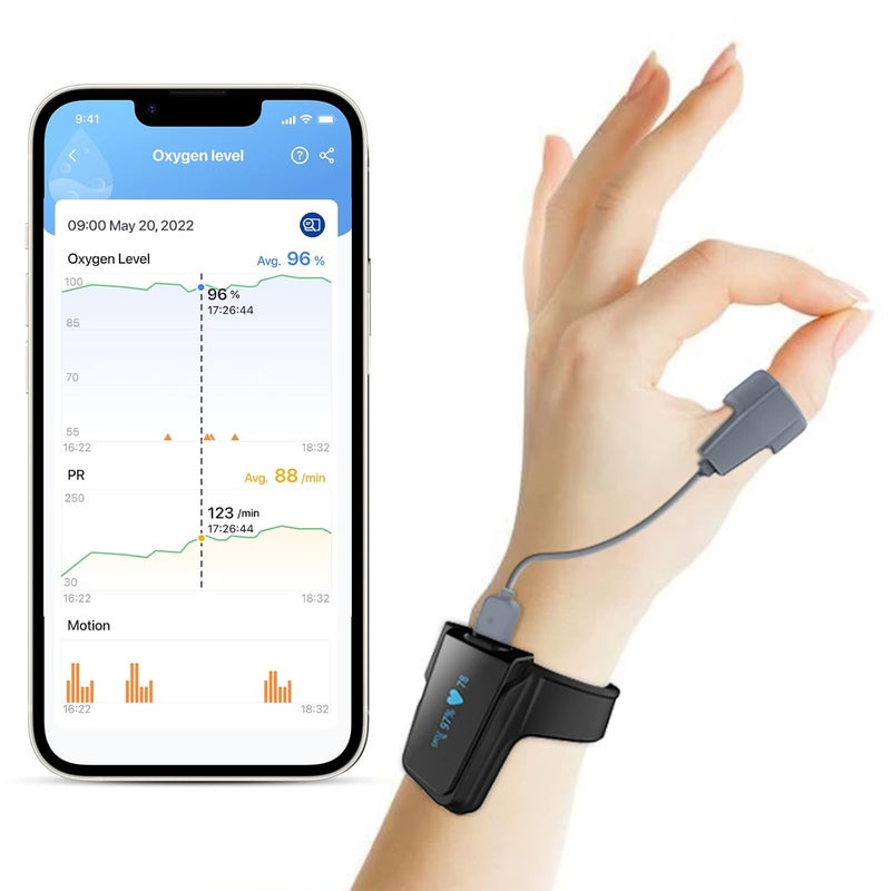 ViATOM Checkme O2 Sleep Pulse Oximeter Blood Oxygen Monitor Finger and Wrist with Bluetooth Wearable Sleep Monitor with Continuous Monitoring Professional APPPC Report - Image 1