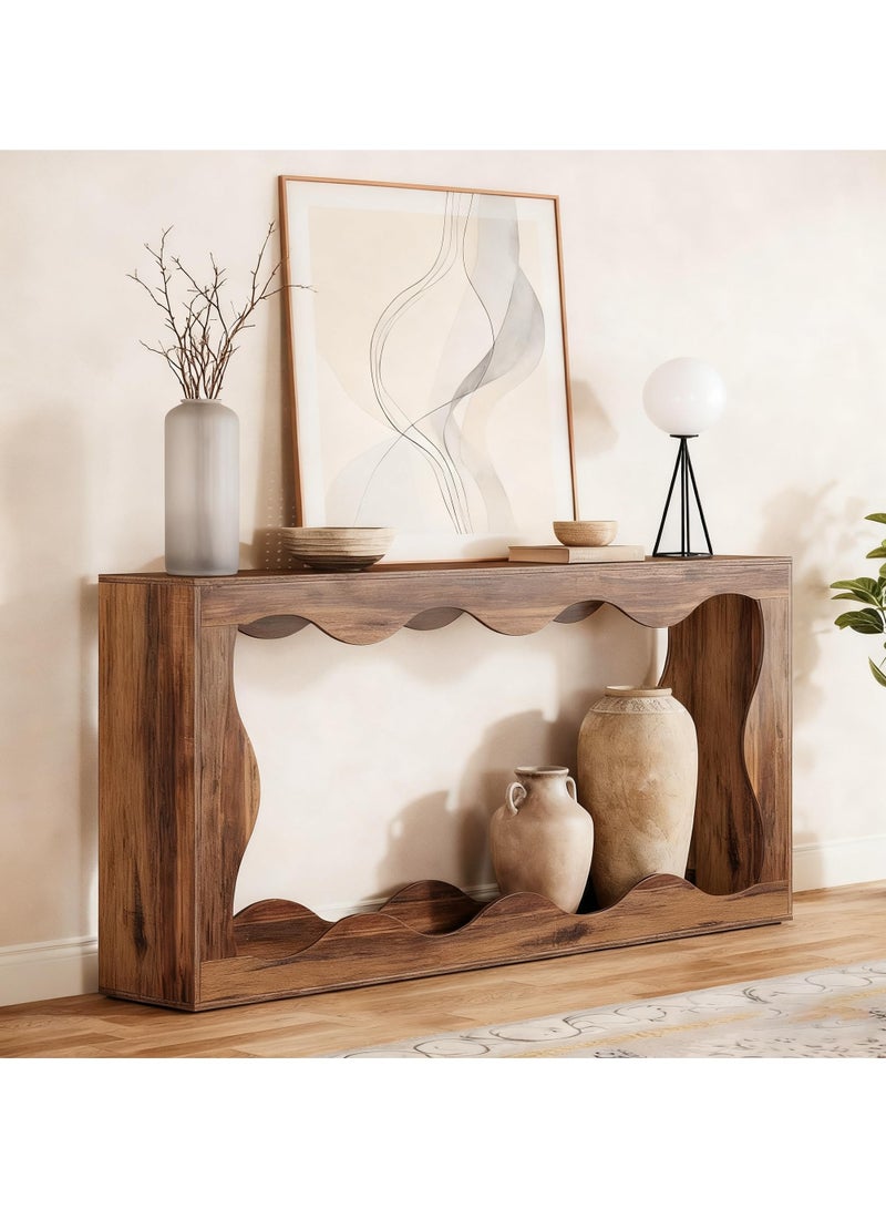 تشولوفز طاولة كونسول ريفية بطول ١٦٠ سم مع مساحة تخزين، أريكة خلف طاولة الأريكة، كونسول أريكة طويل للمدخل، حامل للممر الضيق لغرفة المعيشة والمدخل. - Image 1