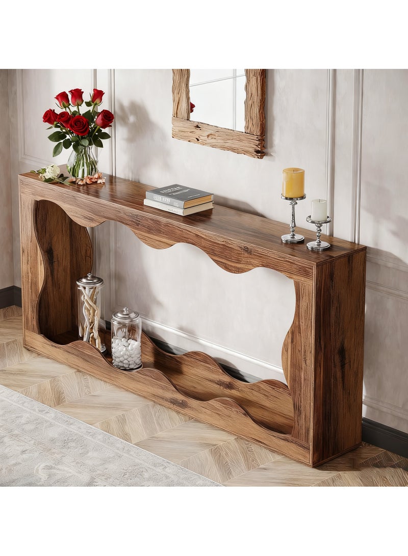 تشولوفز طاولة كونسول ريفية بطول ١٦٠ سم مع مساحة تخزين، أريكة خلف طاولة الأريكة، كونسول أريكة طويل للمدخل، حامل للممر الضيق لغرفة المعيشة والمدخل. - Image 3