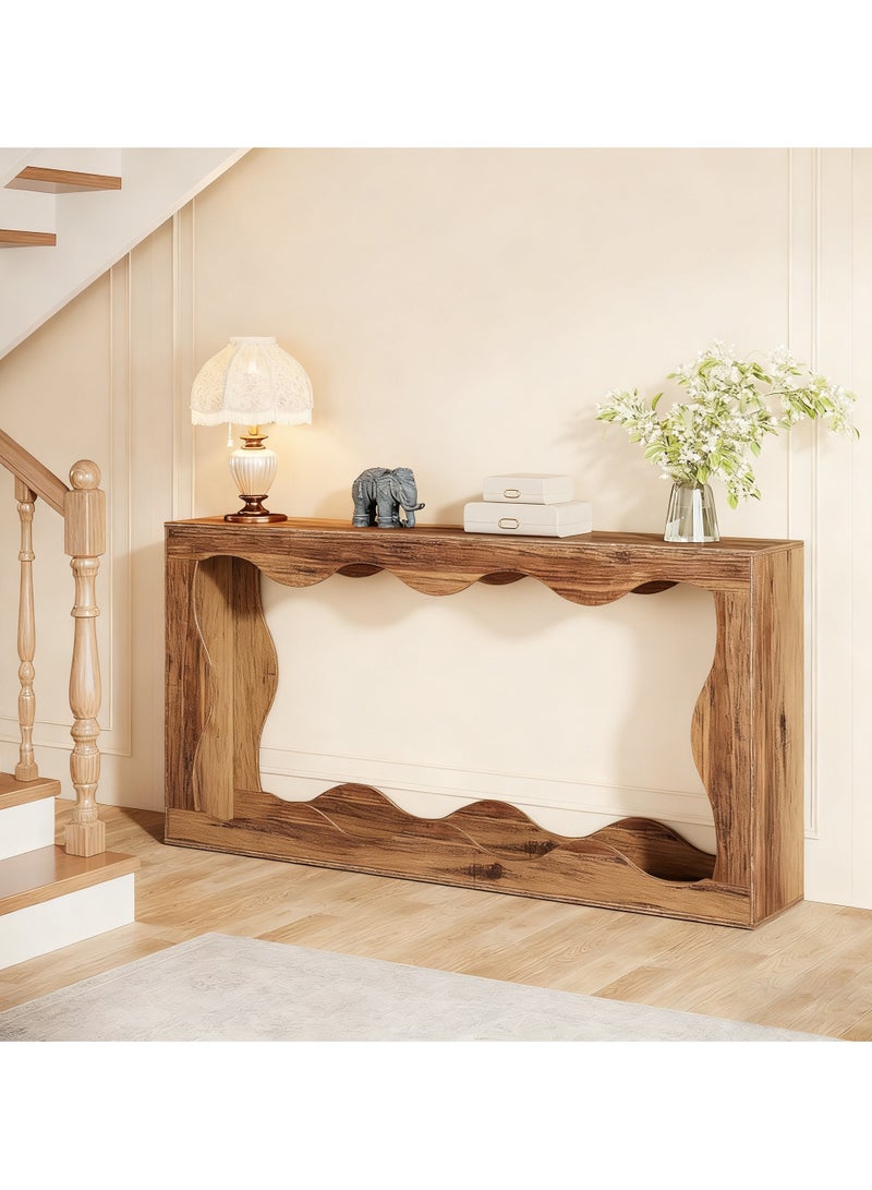 تشولوفز طاولة كونسول ريفية بطول ١٦٠ سم مع مساحة تخزين، أريكة خلف طاولة الأريكة، كونسول أريكة طويل للمدخل، حامل للممر الضيق لغرفة المعيشة والمدخل. - Image 4