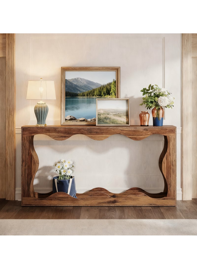 تشولوفز طاولة كونسول ريفية بطول ١٦٠ سم مع مساحة تخزين، أريكة خلف طاولة الأريكة، كونسول أريكة طويل للمدخل، حامل للممر الضيق لغرفة المعيشة والمدخل. - Image 5