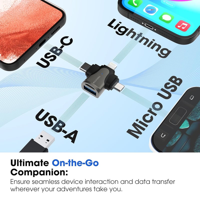 Sounce 4-in-1 OTG Adapter Converter – Multi-Port OTG Hub with Lightning, Type-C, Micro USB & USB 3.0 for iOS, Android, Tablets & More – Fast Data Transfer & Universal Compatibility (Black) - Image 5
