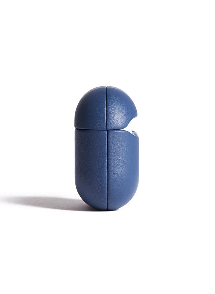 موجو جراب متوافق لسماعات إيربودز ، فاخر كلاسيكي جلد طبيعي مقاوم للصدمات للشحن اللاسلكي للرجال والنساء أزرق موناكو - Image 3