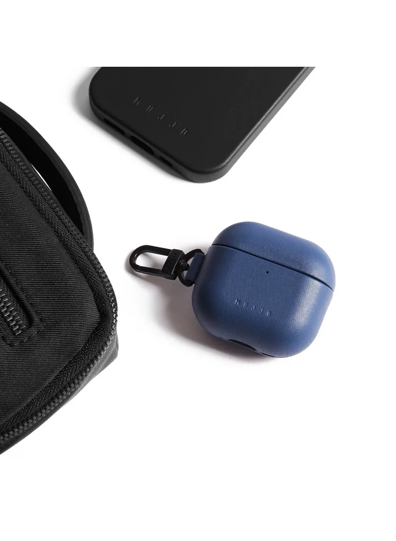 Mujjo Compatible Case for AirPods 4, Retro Luxurious Genuine Leather Shockproof Wireless Charging Case for Men and Women (Monaco Blue)