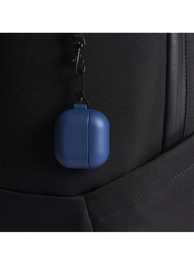 Mujjo Compatible Case for AirPods 4, Retro Luxurious Genuine Leather Shockproof Wireless Charging Case for Men and Women (Monaco Blue)