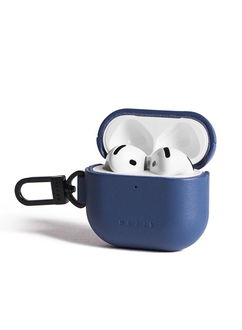 موجو جراب متوافق لسماعات إيربودز ، فاخر كلاسيكي جلد طبيعي مقاوم للصدمات للشحن اللاسلكي للرجال والنساء أزرق موناكو - Image 4