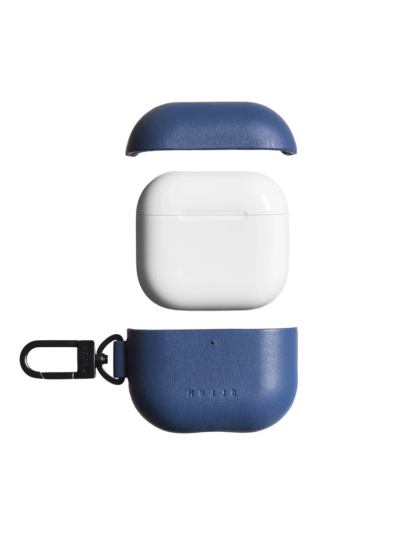 Mujjo Compatible Case for AirPods 4, Retro Luxurious Genuine Leather Shockproof Wireless Charging Case for Men and Women (Monaco Blue)