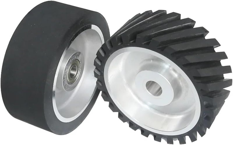 Rubber Contact Wheel for Belt Grinder – 150/200/250mm Diameter x 75mm Width Replacement Part(Grooved 150x75mm,ID 32mm) - Image 2