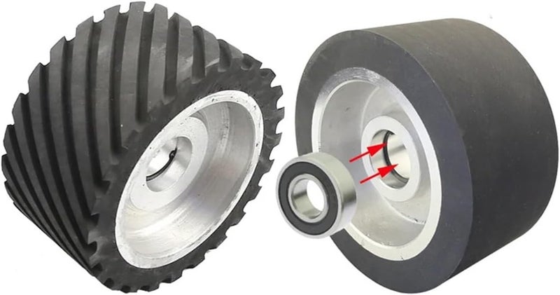 Rubber Contact Wheel for Belt Grinder – 150/200/250mm Diameter x 75mm Width Replacement Part(Grooved 150x75mm,ID 32mm) - Image 5