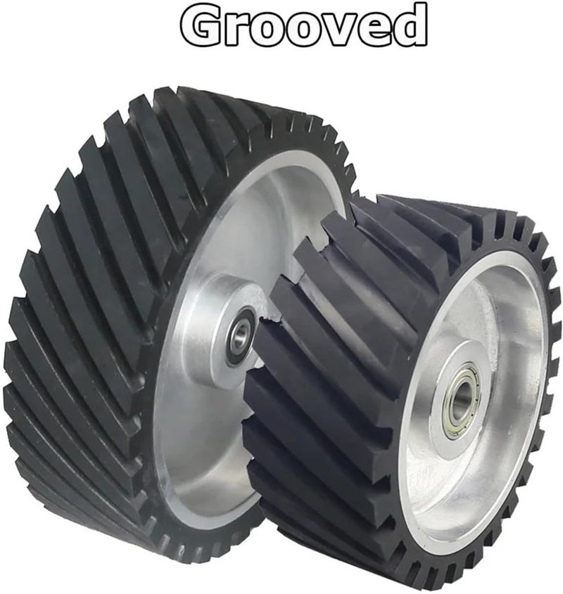 Rubber Contact Wheel for Belt Grinder – 150/200/250mm Diameter x 75mm Width Replacement Part(Grooved 150x75mm,ID 32mm) - Image 3