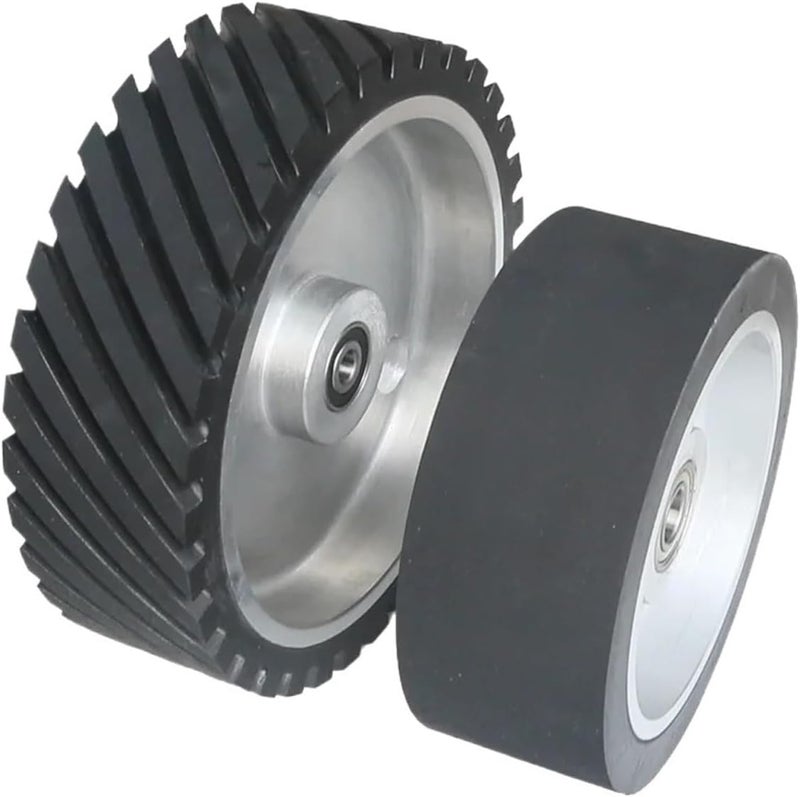 Rubber Contact Wheel for Belt Grinder – 150/200/250mm Diameter x 75mm Width Replacement Part(Grooved 150x75mm,ID 32mm) - Image 1