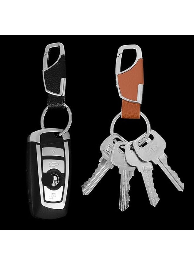 2 Pieces Metal Keychain with Leather Durable Home Office Car Keychain Keychain Unisex Brown Black - Image 4