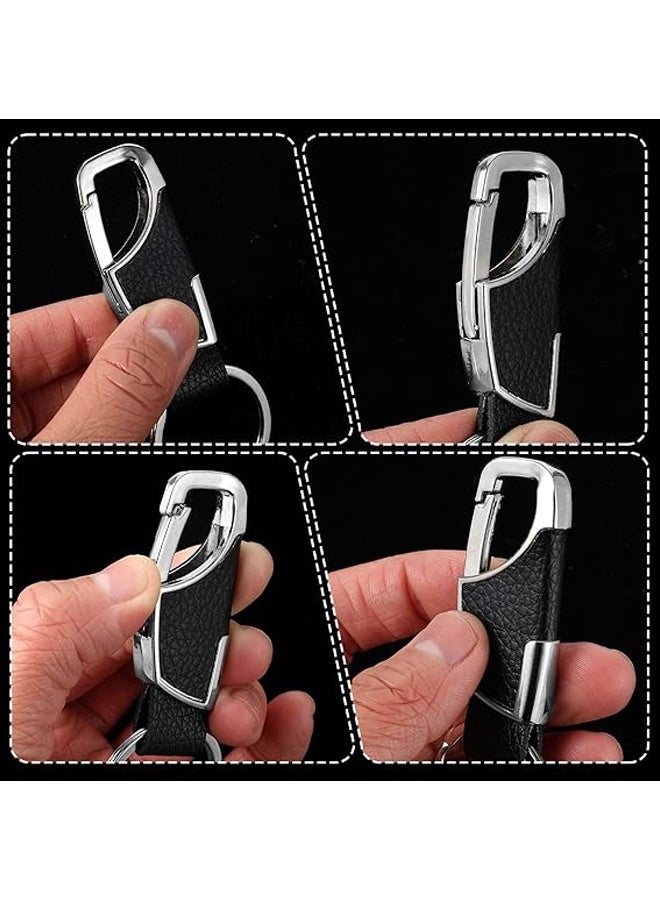 2 Pieces Metal Keychain with Leather Durable Home Office Car Keychain Keychain Unisex Brown Black - Image 3