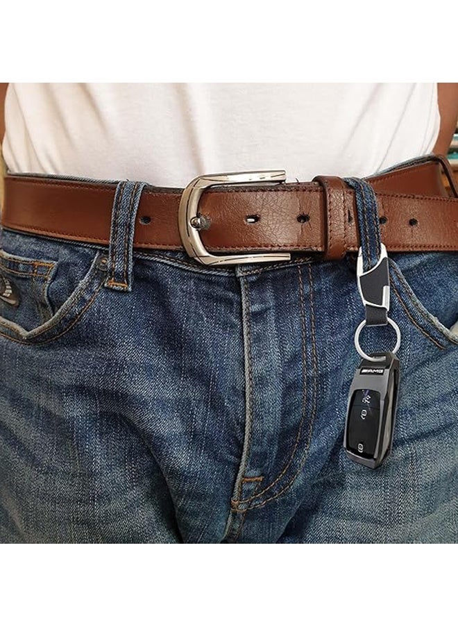 2 Pieces Metal Keychain with Leather Durable Home Office Car Keychain Keychain Unisex Brown Black - Image 5