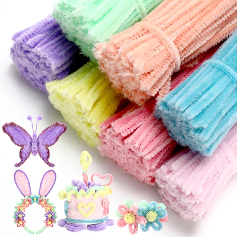 DaisyInner 700 Pcs Pipe DIY Cleaners for Craft Cleaners Flower Pipe Bulk Pastel Chenille Stems Flower Gradient Colored Fluffy for Valentine's Day School Party Decor(Macaron Color) - Image 1