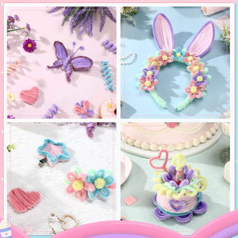 DaisyInner 700 Pcs Pipe DIY Cleaners for Craft Cleaners Flower Pipe Bulk Pastel Chenille Stems Flower Gradient Colored Fluffy for Valentine's Day School Party Decor(Macaron Color) - Image 5
