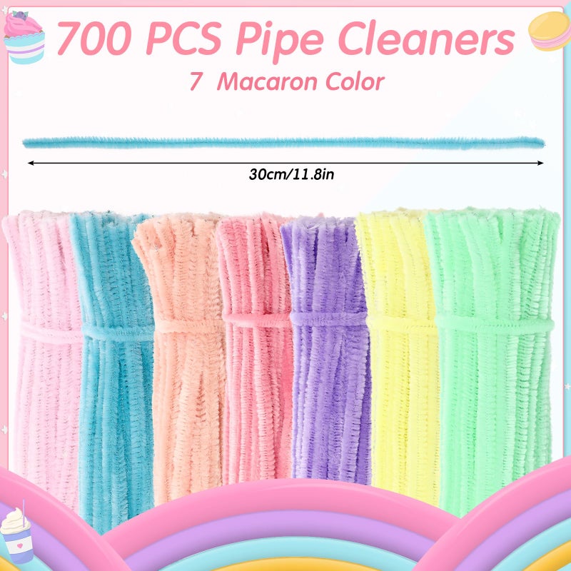 DaisyInner 700 Pcs Pipe DIY Cleaners for Craft Cleaners Flower Pipe Bulk Pastel Chenille Stems Flower Gradient Colored Fluffy for Valentine's Day School Party Decor(Macaron Color) - Image 2