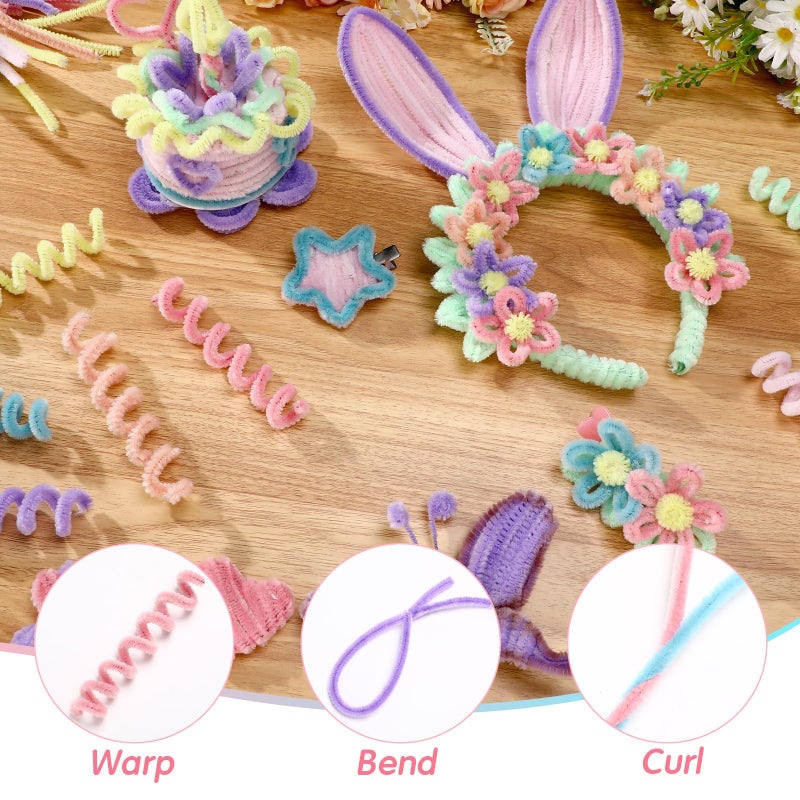 DaisyInner 700 Pcs Pipe DIY Cleaners for Craft Cleaners Flower Pipe Bulk Pastel Chenille Stems Flower Gradient Colored Fluffy for Valentine's Day School Party Decor(Macaron Color) - Image 3