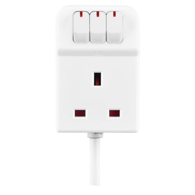 Office desk power extension with three sockets, ABS plastic housing, white color, individual rocker switches for safety and convenience - Image 2