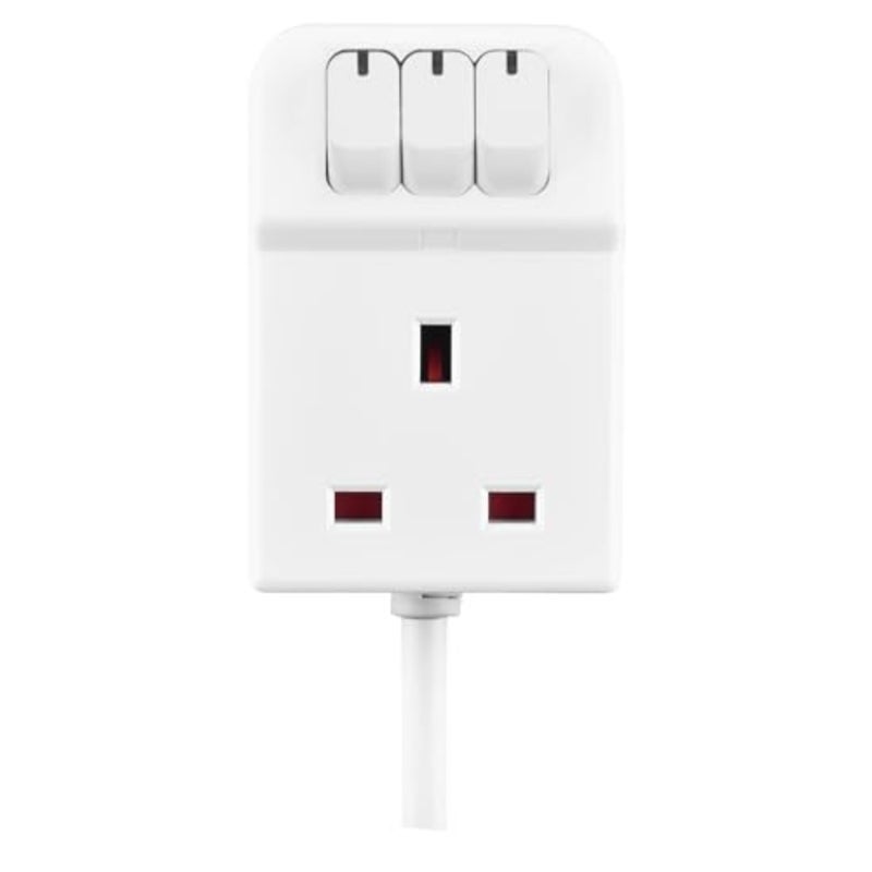 Office desk power extension with three sockets, ABS plastic housing, white color, individual rocker switches for safety and convenience - Image 5