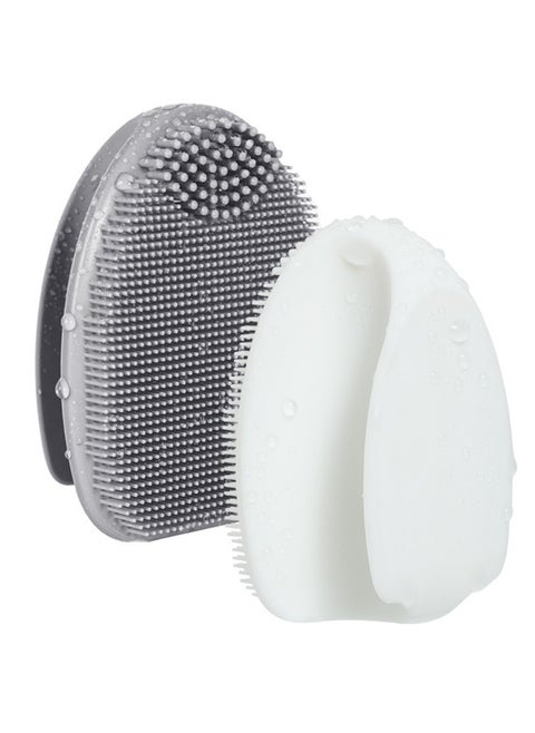 Silicone Face Brush, Soft Face Scrubber Manual Face Wash Brush Skin Care Exfoliating Massage,white+grey