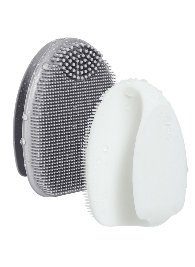 Silicone Face Brush, Soft Face Scrubber Manual Face Wash Brush Skin Care Exfoliating Massage,white+grey