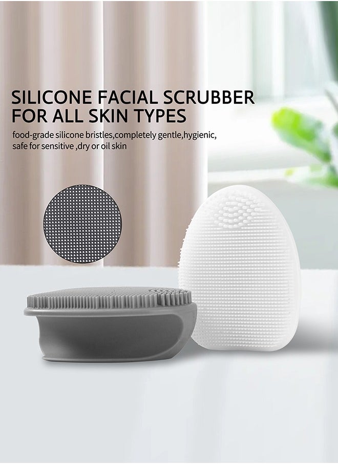 Silicone Face Brush, Soft Face Scrubber Manual Face Wash Brush Skin Care Exfoliating Massage,white+grey