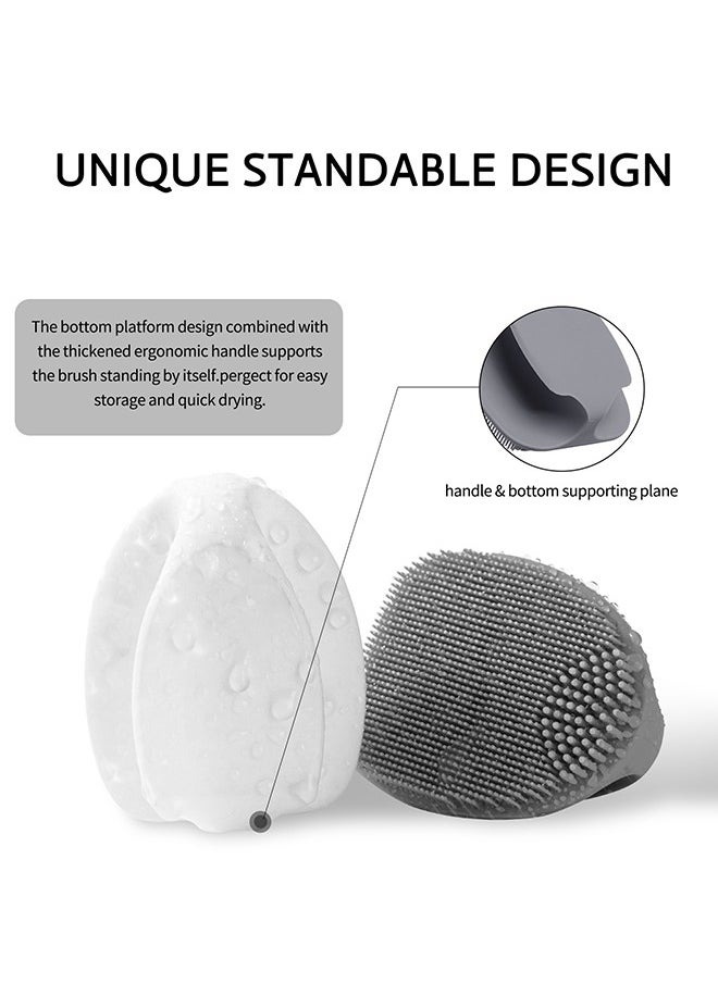 Silicone Face Brush, Soft Face Scrubber Manual Face Wash Brush Skin Care Exfoliating Massage,white+grey