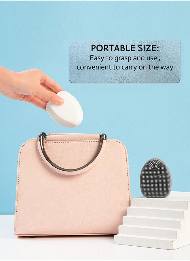 Silicone Face Brush, Soft Face Scrubber Manual Face Wash Brush Skin Care Exfoliating Massage,white+grey