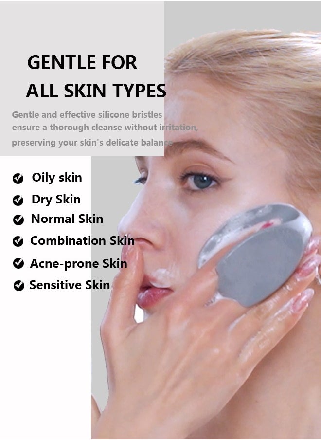 Silicone Face Brush, Soft Face Scrubber Manual Face Wash Brush Skin Care Exfoliating Massage,white+grey