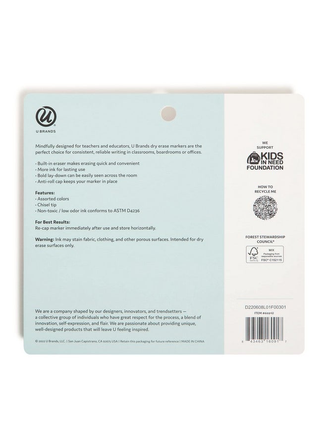 U Brands Low Odor Dry Erase Markers With Erasers, Chisel Tip, Assorted Color, 5 Count  - Image 2