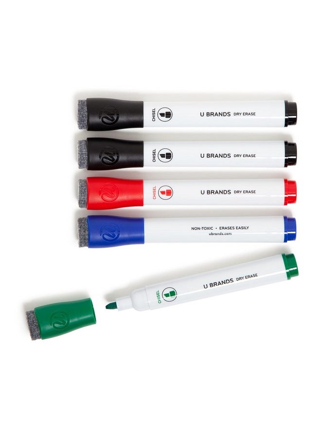 U Brands Low Odor Dry Erase Markers With Erasers, Chisel Tip, Assorted Color, 5 Count  - Image 3